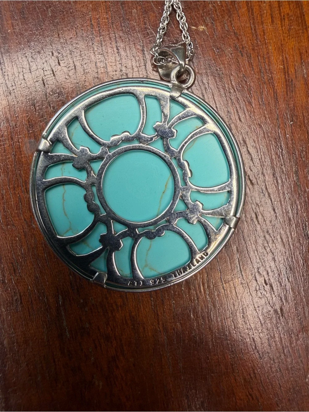 Macy's Silver Filigree Pendant Necklace with Turquoise Enamel